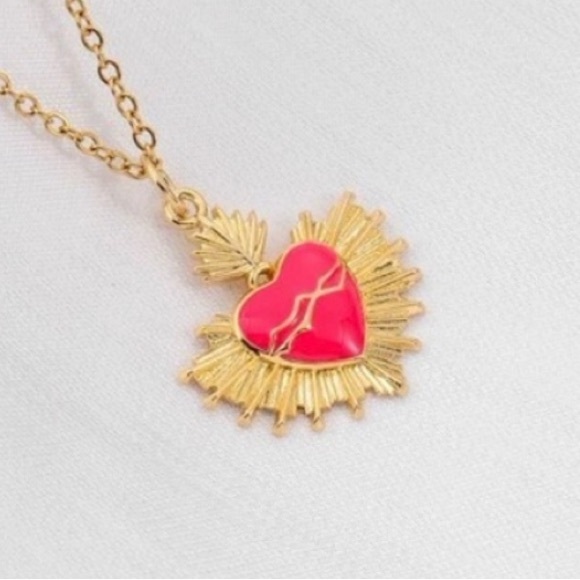 Hot Pink Sacred Heart Crown of Thorns Fiery Radiant Jesus Mary Catholic Necklace - Picture 10 of 16